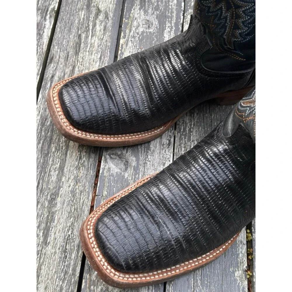 Reyme Men’s Western Square Toe Boots Size 10 Black Embroidered Cowboy